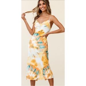 ‘Show me Love’ Orange Tye Dye Midi dress